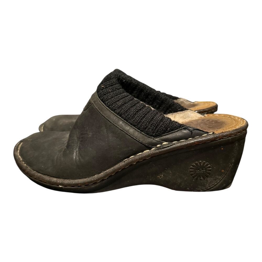 UGG Wedge Clog Shoes Women’s Size 8 Black Suede Shearling Lined Slip On Comfort - Picture 5 of 9